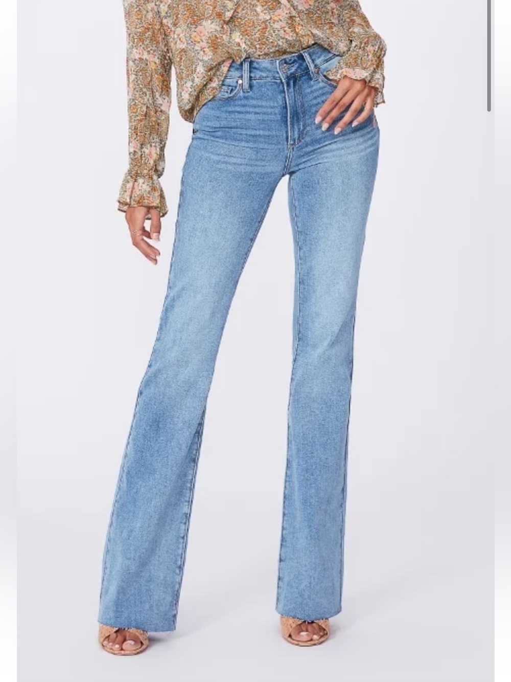 PAIGE High Rise Laurel Canyon Bootcut Jeans Size 27 Medium Wash Raw Hem